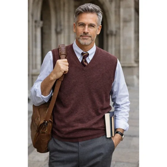 Jos. A. Bank Men's‎ Vest Sz XL Cocco Brown Grandpa Merino Wool Sweater Academia