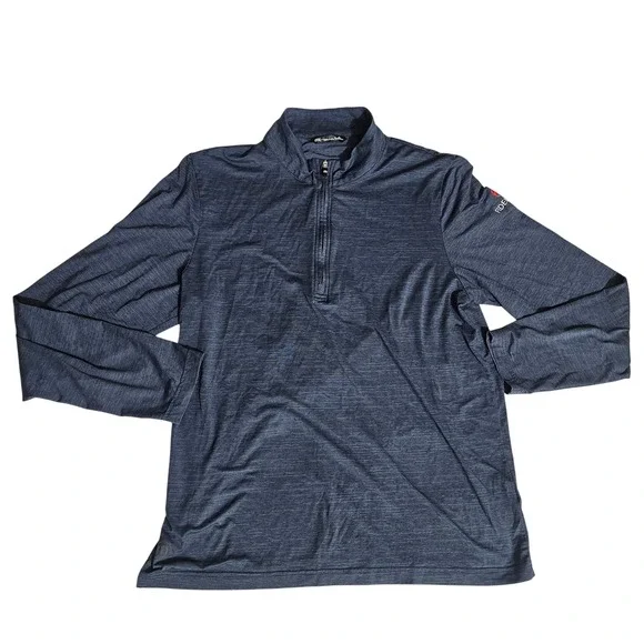 TravisMathew Mens Large Quarter Zip Pullover Navy Blue Heather Golf Shirt Logo