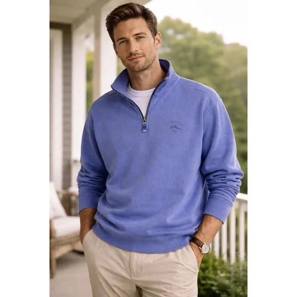 Tommy Bahama Men's Blue Quarter Zip Pullover Sweater Relaxed Fit Size M‎