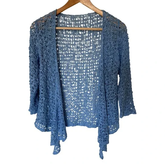 Lost River Clothing Crochet Cardigan Womens OS Blue Exc. Hand Made Open Knit