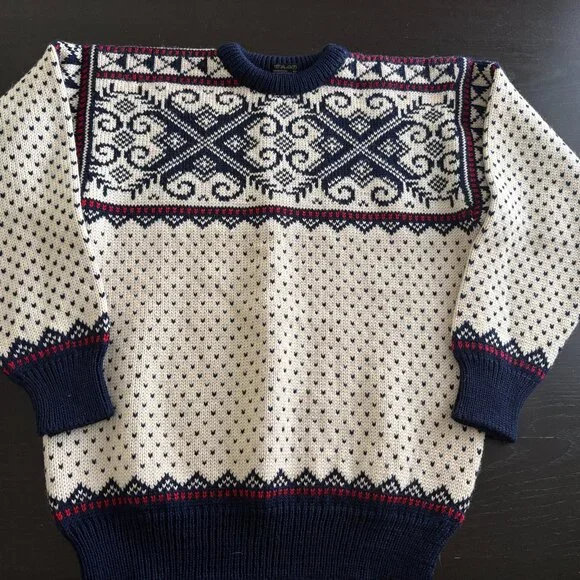 Dale of Norway Cream Navy Red Fair Isle Crewneck Sweater