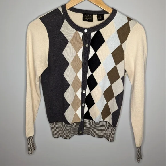 Y2K Tailor B. Moss Argyle Button front Cardigan Woman's XS