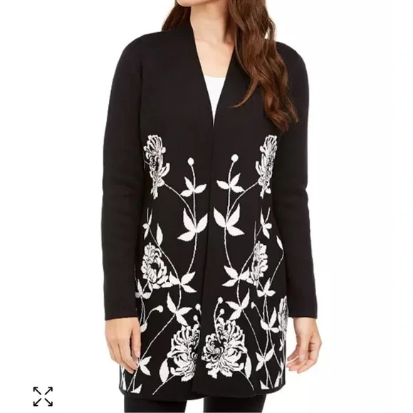 ALFANI Arched Garden Open Cardigan Black Sz S