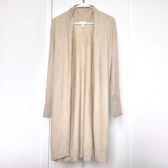 Leith Beige Open Front Long Cardigan Winter Fall Cozy Neutral boho loungewear XS