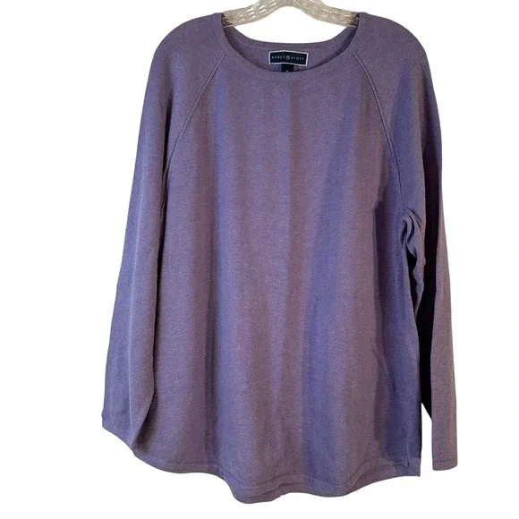 Karen Scott Womens XL Purple Cotton Crew Neck Raglan Pullover‎ Sweater