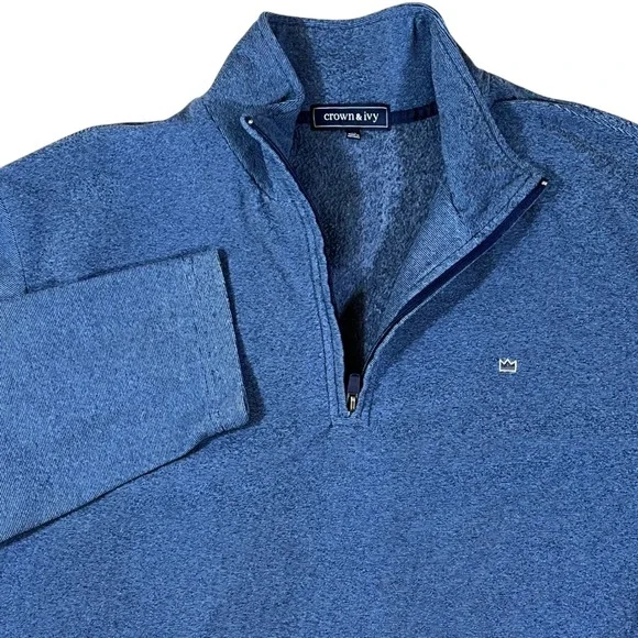 Crown‎ & Ivy Quarter Zip Pullover Mens XL Blue Heathered Fleece Preppy Coastal