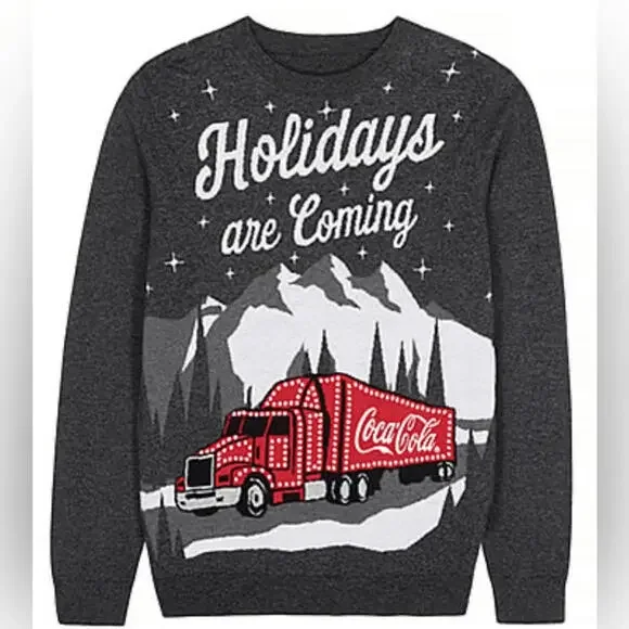 Coca-Cola Holidays Are Coming Christmas Truck Gray Sweater Size‎ Large L Y2K