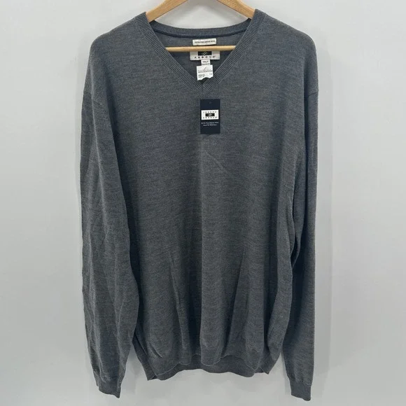 Joseph Abboud Men's 100% Extra Fine‎ Merino Wool Gray V Neck Sweater 3XLT Office