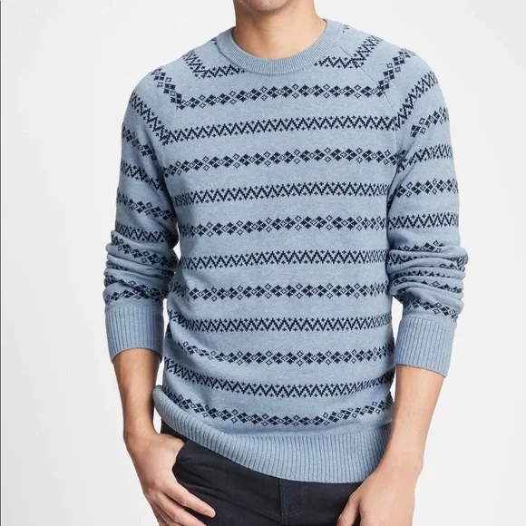 Gap‎ Mens Stripe Crewneck Sweater Pullover 100% Cotton L XL Blue Heather NWT
