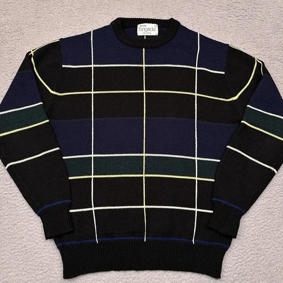 Vintage Arrow‎ Brigade Sweater Men's XL Windowpane Plaid Pullover 80s Grandpa