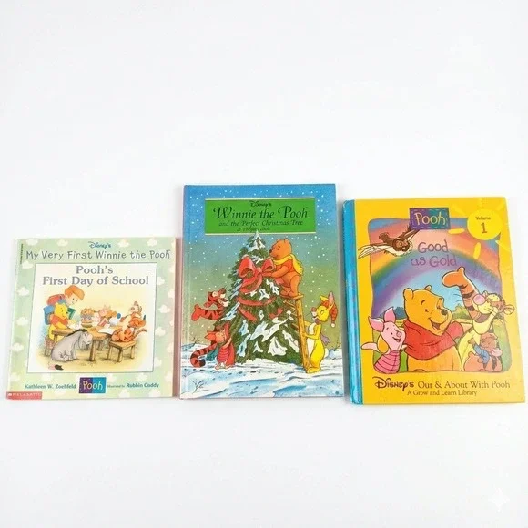 Winnie‎ the Pooh 3 Book Set Disney Pop Up First Day School Christmas Good Gold