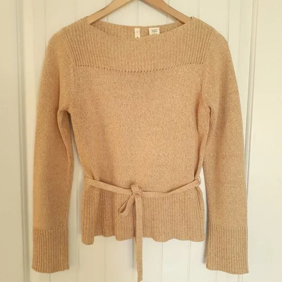 Moth Boatneck Cotton Sweater With Self Belt Gold Yellow Size S