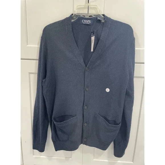 NWT Chaps Men's S Cardigan Sweater V-Neck Button Down Navy AK102‎