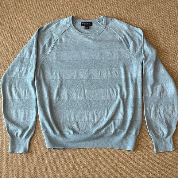 Brooks Brothers Sweater Cashmere Blend Men’s XL Light Blue Stripe Crew Neck