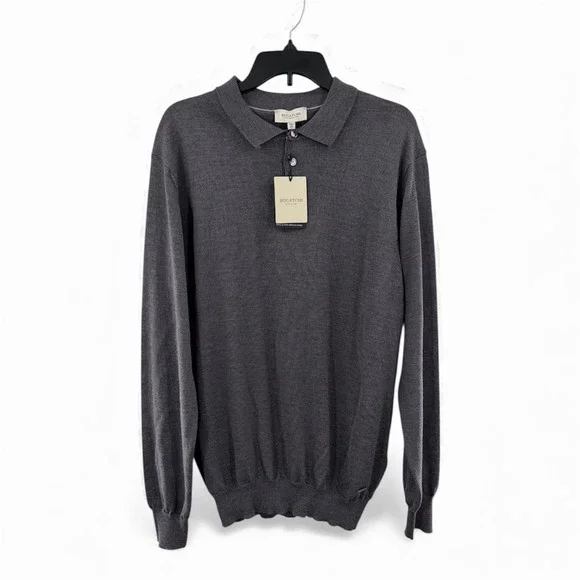 Bugatchi 100% Super Merino Wool Long Sleeve Polo Sweater Men Size 2XL Anthracite