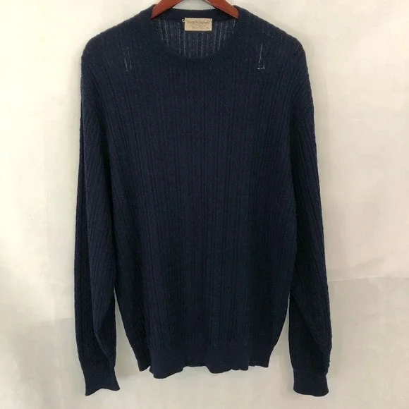 Tricots St Raphael Sweater Mens XL Cable Knit Blue Vintage Union Made Preppy