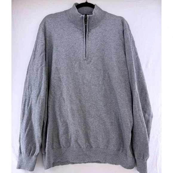 LL Bean Mens XL Gray Cotton Cashmere Quarter Zip Pullover Sweater 275298 Regular
