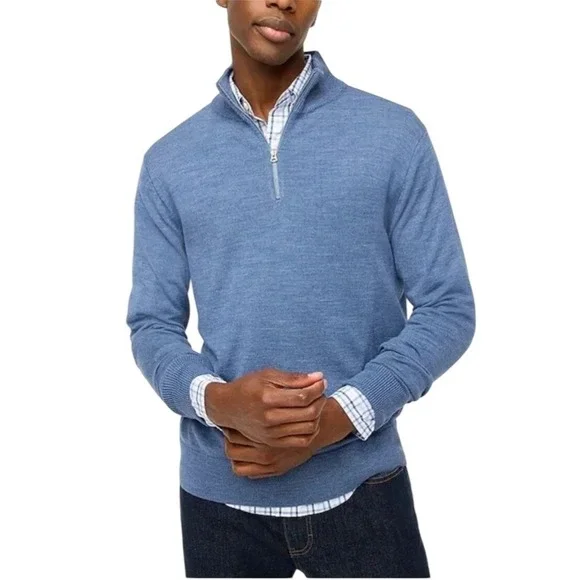J.Crew Quarter-Zip Sweater SZ XL Blue NWT Merino Wool‎ Blend lightweight