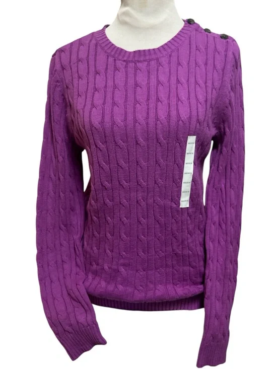 NWT Croft & Barrow Lavender Cable Knit Crewneck Sweater Button Detail Medium
