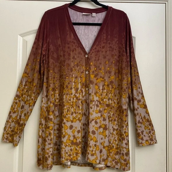 LOGO by Lori Goldstein Cardigan Womens L pockets button down Lagenlook