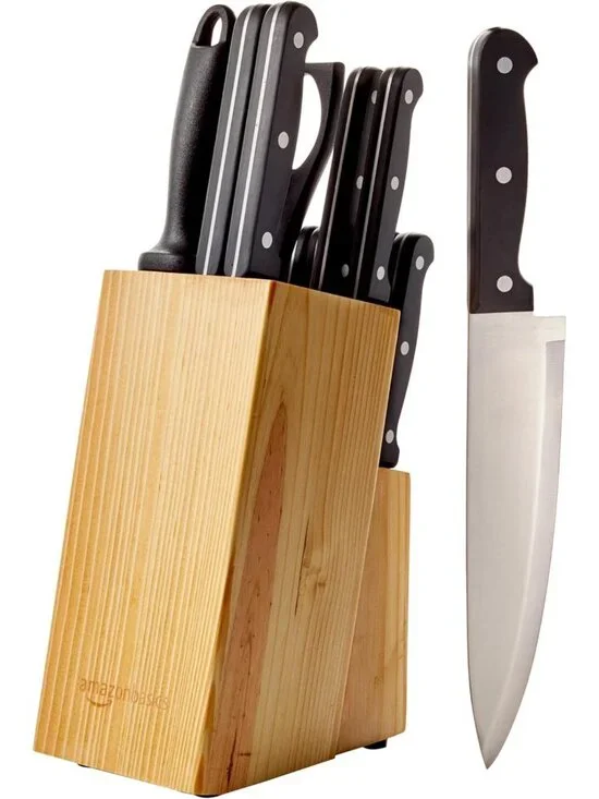 14-Piece High Carbon Stainless Steel Kitchen Knife Set with Sharpener & Block