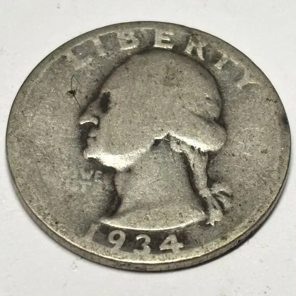 1934 Washington Silver Quarter 90% Silver Circulated U.S. Coin Nice Collector Pi