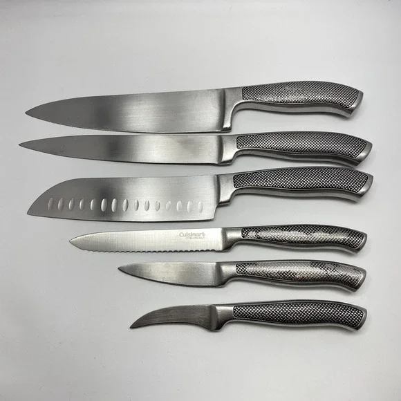As Is Cuisinart 6 pcs Graphix Stainless Knives Chef Carving Santoku Paring Black