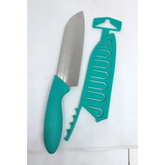 Teal Utility Knife Blue Handle Blade Cover Stainless Steel Kitchen Tool &