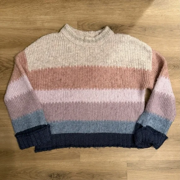 Democracy Women’s Colorblock Sweater Large Wool Blend Striped