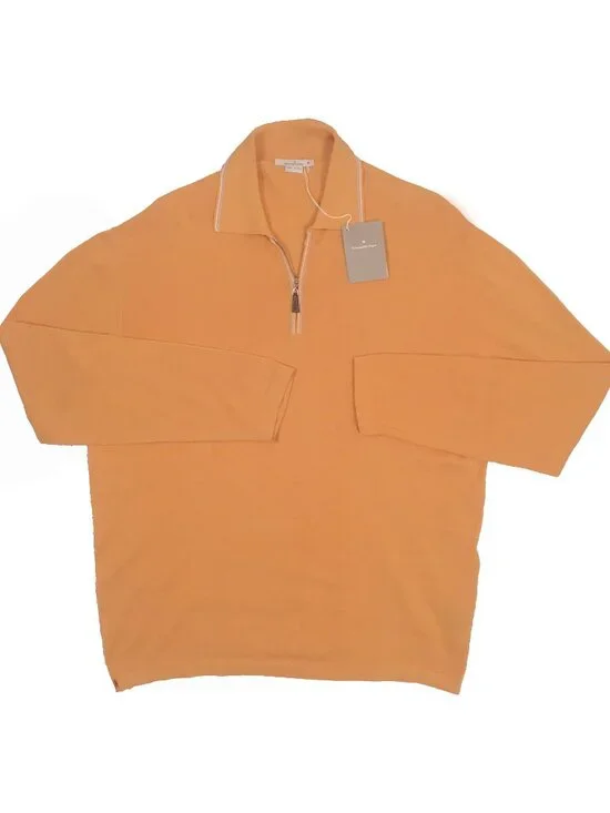 NEW Ermenegildo Zegna Sweater!  e 50  Large  Cotton  Orange  1/4 Zip Neck  ITALY
