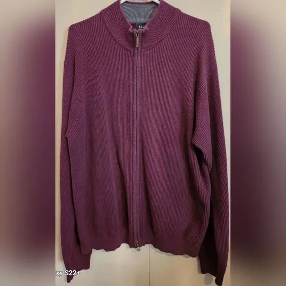 C9 Men's Izod burgundy zip up ribbed sweater knit cardigan size XL