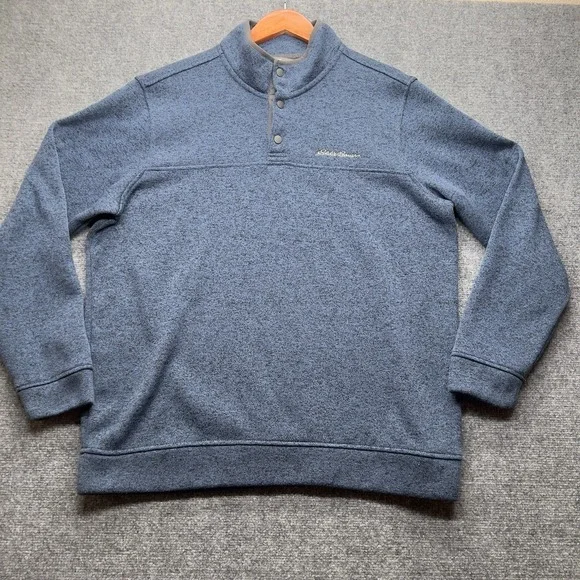 Eddie Bauer Men's Quarter Snap Pullover‎ Sweater Fleece Blue Casual