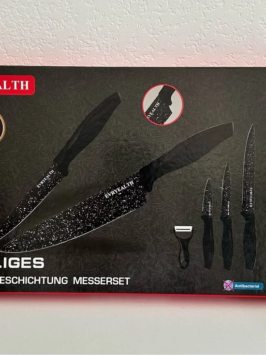 Brand New ~ Black Speckled 6-Piece Knife Set ~ Metallic Ceramic ~ Swiss Made