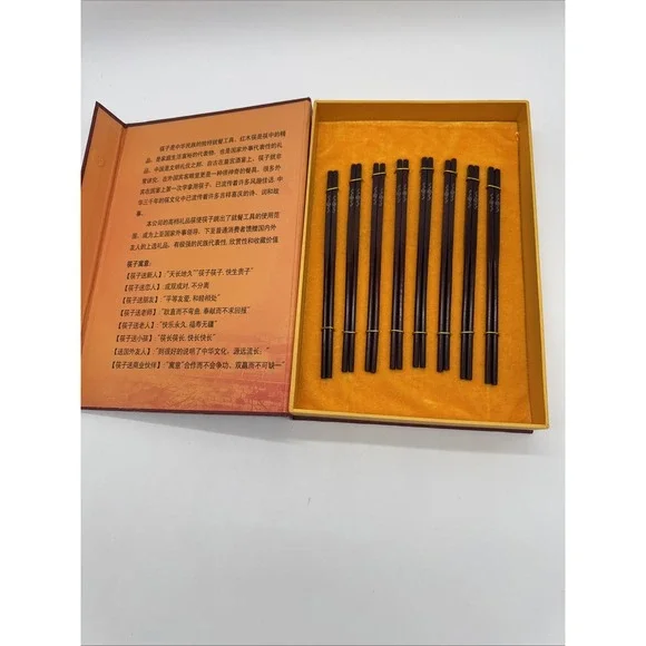 Chinese Chopsticks‎ 8 Pairs Set Wooden in Gift Box New Gorgeous