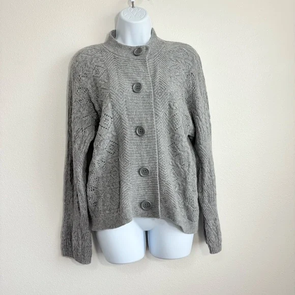 Liz Claiborne 100% Lambswool Gray Button-Up Cardigan SzS Classic Luxury