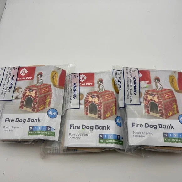 Lowe's DIY-U Kids Workshop Fire Dog Bank First Alert Wood Craft Kit 3 Pack NEW