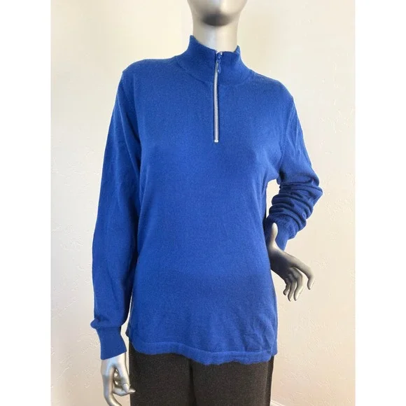 Orvis Passport Blue Unisex 1/4 Zip‎ Wool Pullover Preppy Minimalist Sweater L