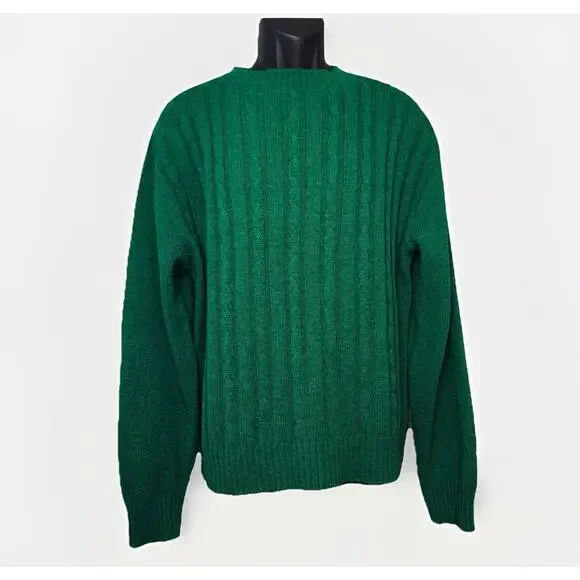 VTG 80s Jantzen Mens XL‎ Solid Forest Green Cable Knit Crew Neck Chunky Sweater