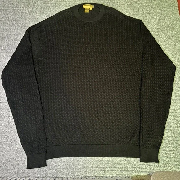 Tricots St Raphael Sweater‎ Silk Cotton Basketweave L Black Quiet Luxury Knit