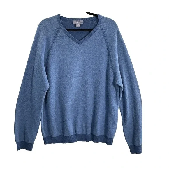 TOMMY BAHAMA Men Reversible‎ Pullover Sweater V Neck Pima Cotton Sz L Blue 81-22