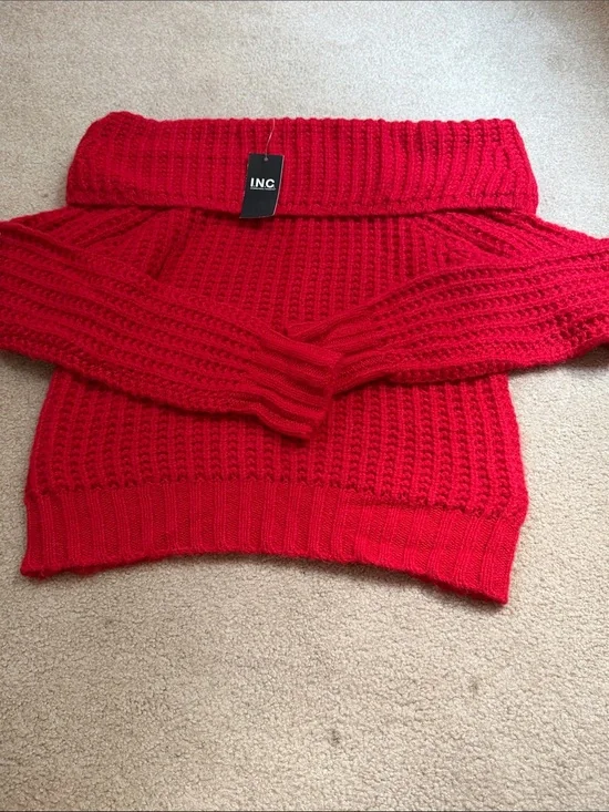 INC International Concepts Vibrant Red Off-Shoulder Knit Sweater