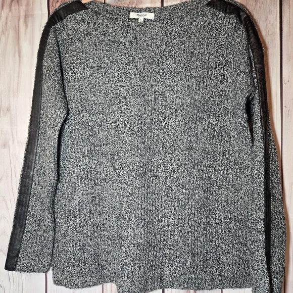 Madewell 100% Wool Gray Sweater with Leather Striped Sleeves Size XS