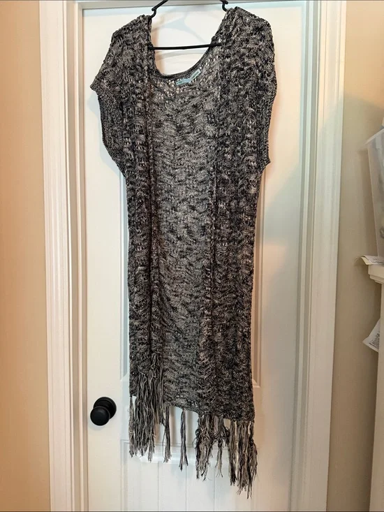 Maurices Gray Marled Knit Fringe Sweater Vest