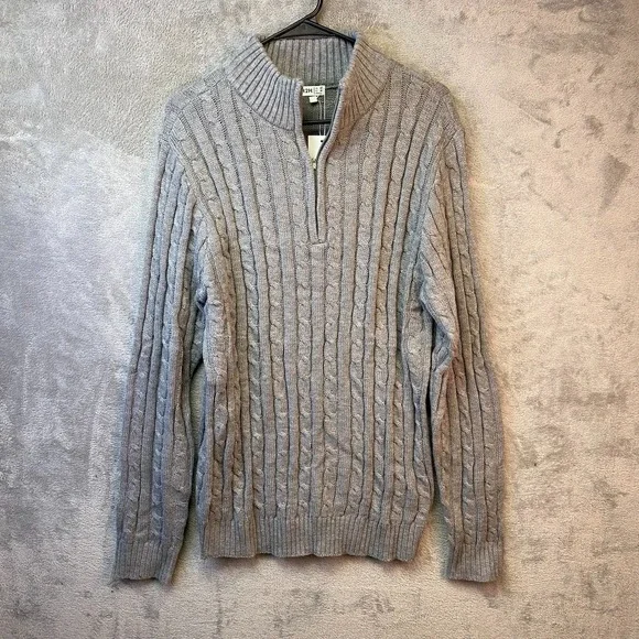 H2H Men's Cable Knit Quarter Zip Sweater US M Gray Heather NWT
