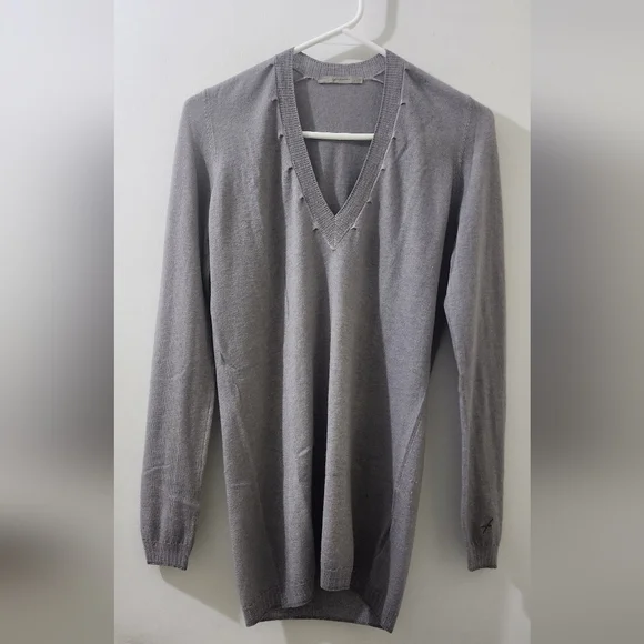 Falconeri Women's Gray V-Neck Sweater, Size Large, 100 %‎ Cashemire.