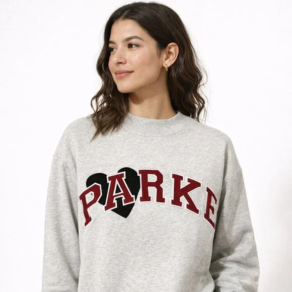 NWT Parke 2026 Valentine’s Day Jean Heart Varsity Mockneck Sweatshirt Size L/XL