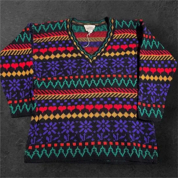 Croquet Club vintage 80s retro patterned sweater, super fun and funky‎