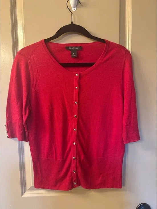 White House Black Market Women's Red Button-Front Cardigan Sweater, Size M
