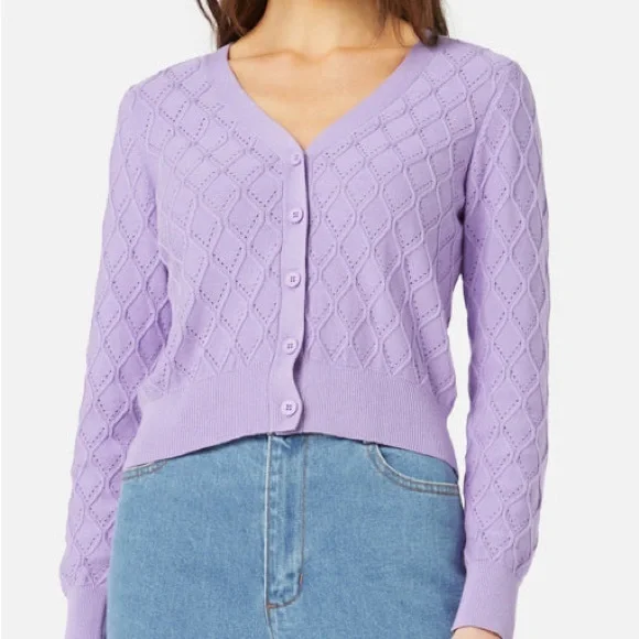 Princess Highway Lilac Pointelle V-Neck Cardigan