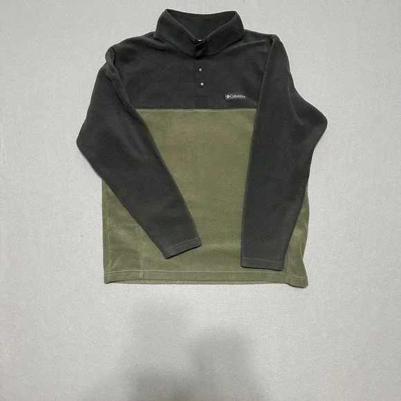Columbia Mens‎ Fleece Pullover Large Gray Green Colorblock Snap Neck Steens Mt